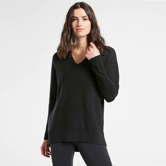 Athleta Sweaters - Athleta Hanover Sweater Black V Neck Merino Wool Blend Size Large